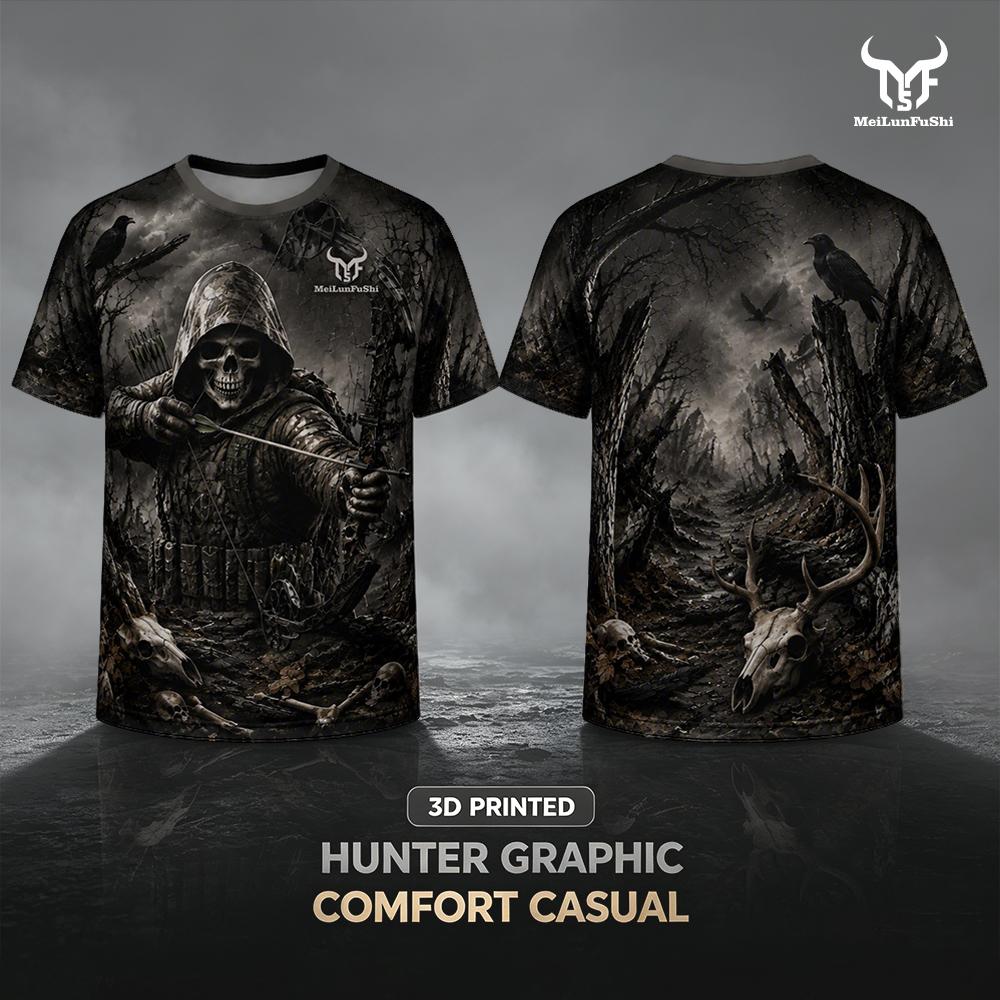 Outdoor Hunting Graphic Tees - Gothic Skull Archer 3D Print T-Shirt