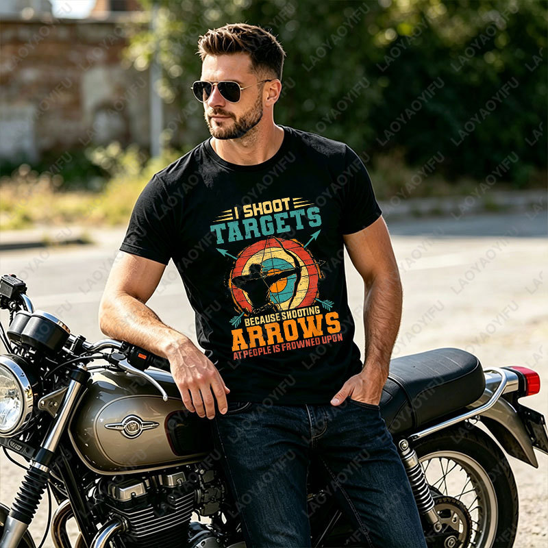 Outdoor Hunting Graphic Tees - Casual Outdoor Archery Practice Graphic T-shirt