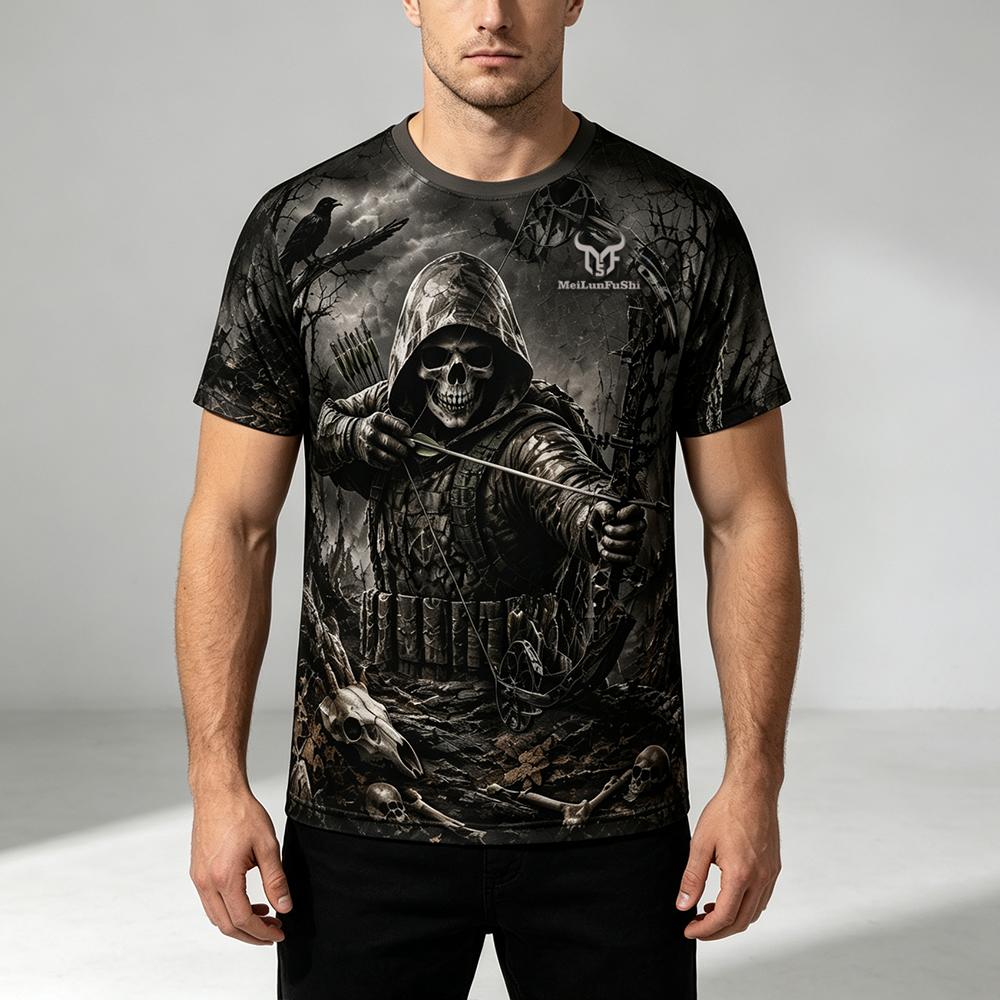 Gothic Skull Archer 3D Print T - đánh giá và giá Outdoor Hunting Graphic Tees